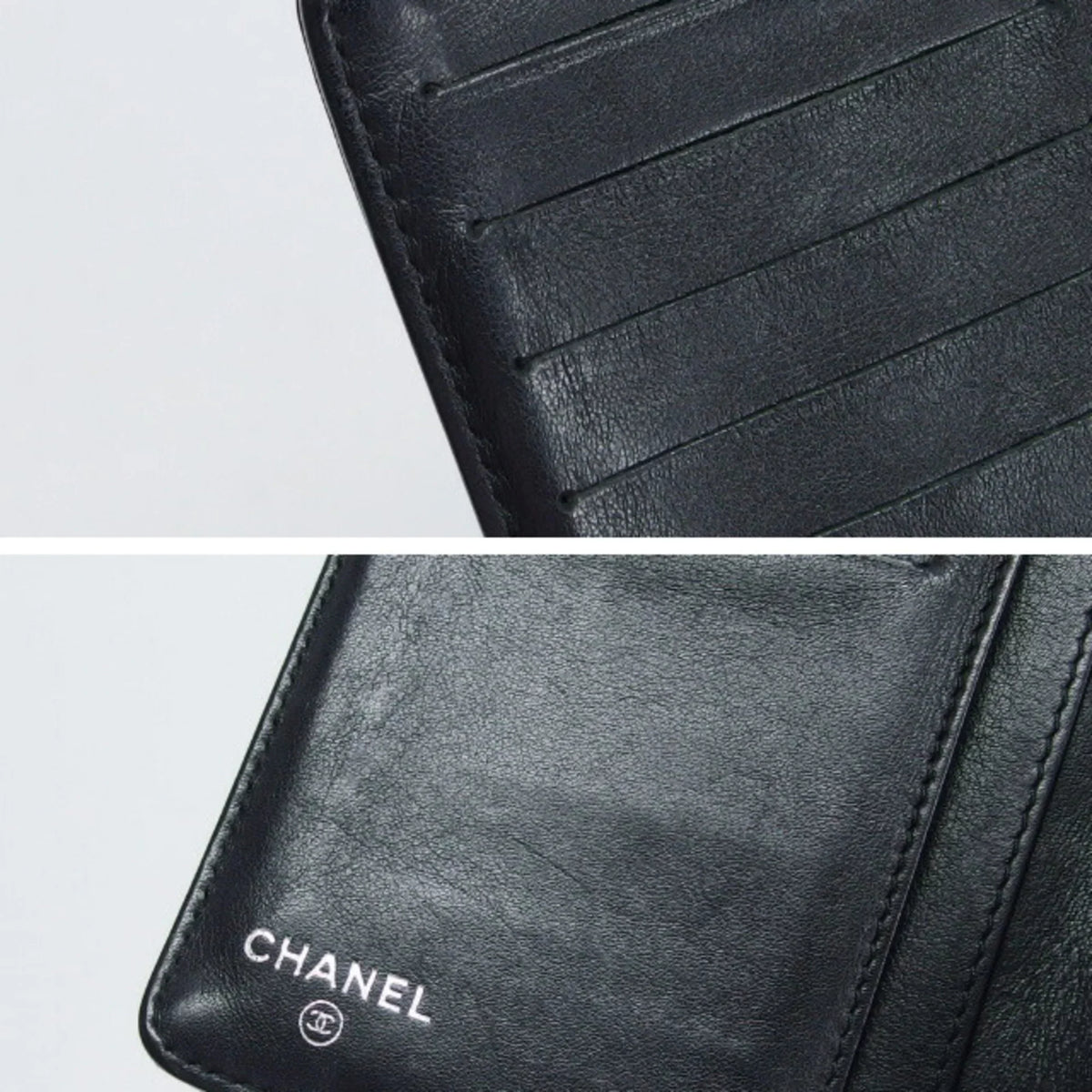 Pre-Owned Chanel camellia makeup palette bi-fold long wallet blue (Fair)