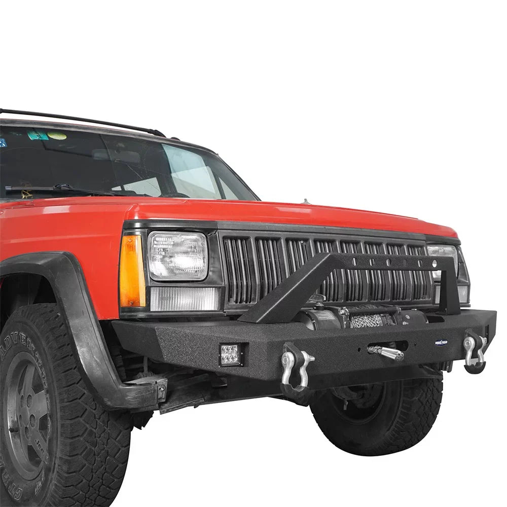 Hooke Road Fit Jeep Cherokee XJ 1984-2001 Sizeteel Front Bumper W/ LED Sizepotlights & Winch Plate