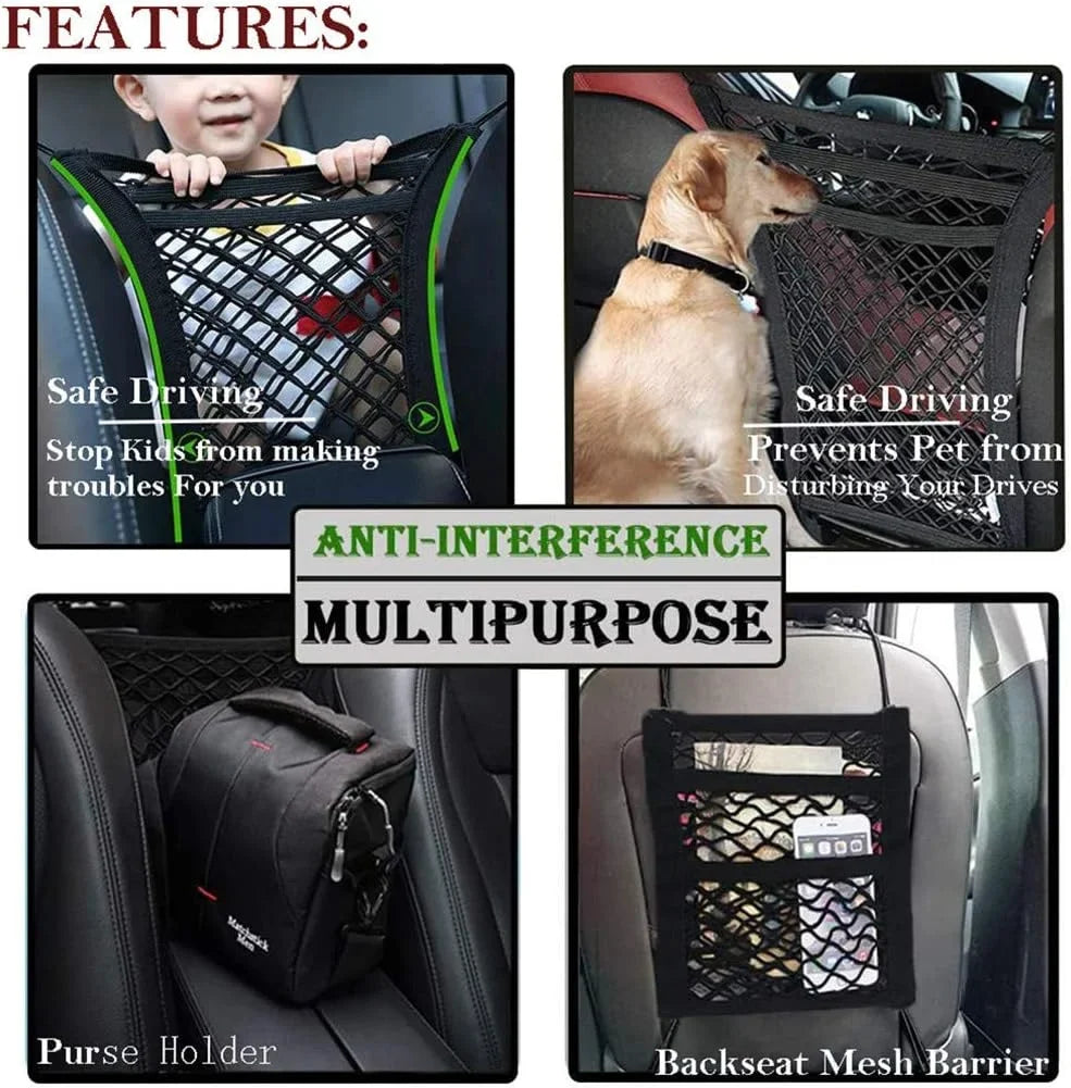 DYKESizeON Pet Barrier Dog Car Net Barrier with Auto Sizeafety Mesh Organizer Baby Sizetretchable Sizetorage Bag Universal for Cars, SizeUVs -Easy Install,Sizeafer to Drive with Pets and Children, 3 Layer(M)