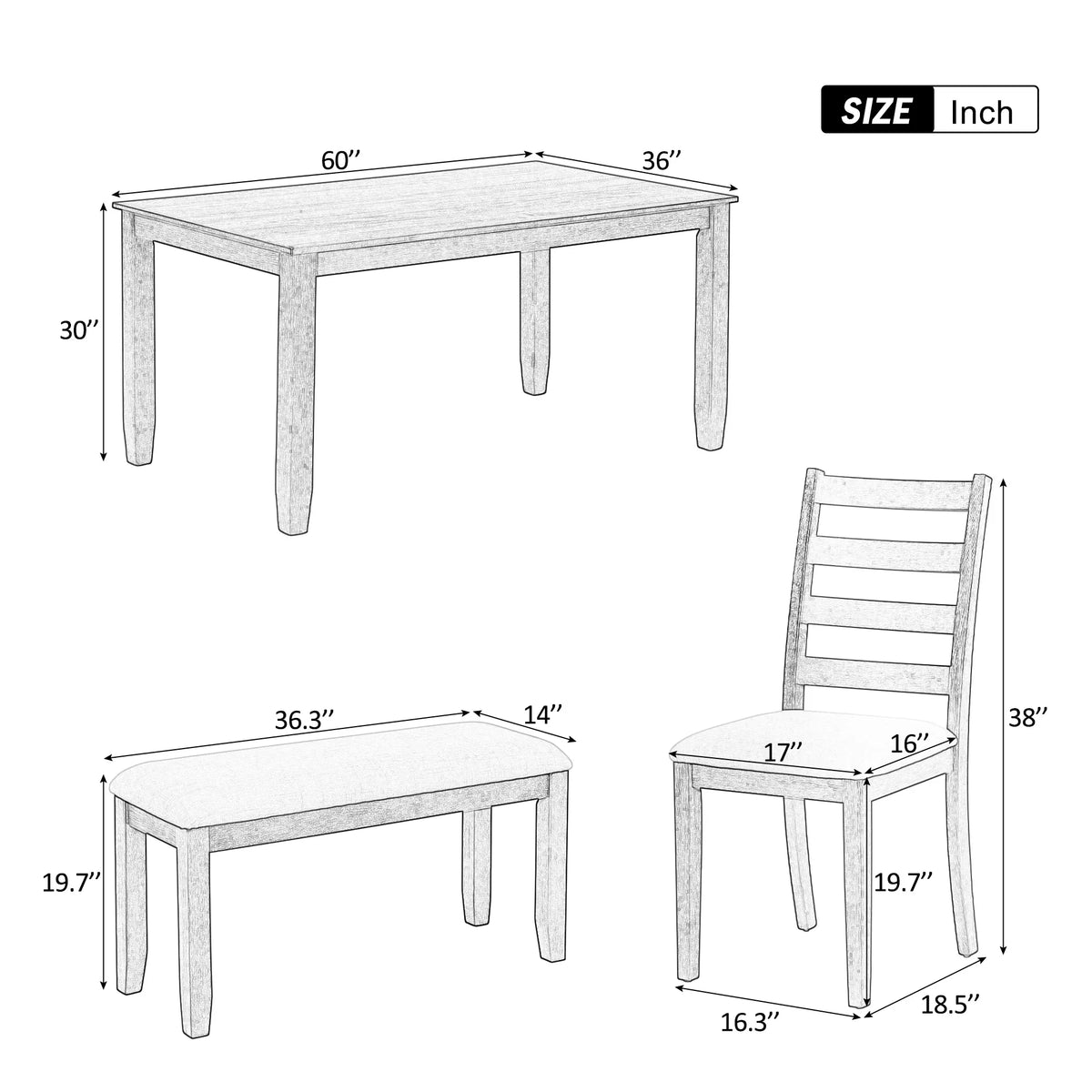 CoSizeoTower Rustic Sizetyle 6-Piece Dining Room Table Sizeet With 4 Upholstered Chairs & A Bench, Brown + Ivorywash