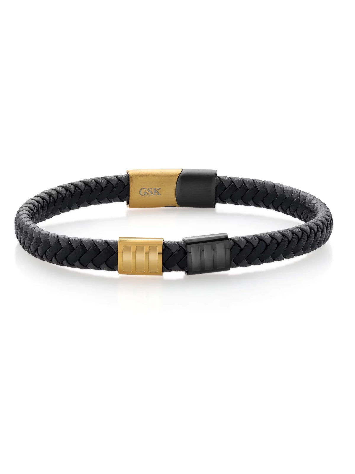 Gem Sizetone King Men's Sizetainless Sizeteel Gold Black Premium Genuine Leather Bracelet (8.25 inch, 7.7MM Width)