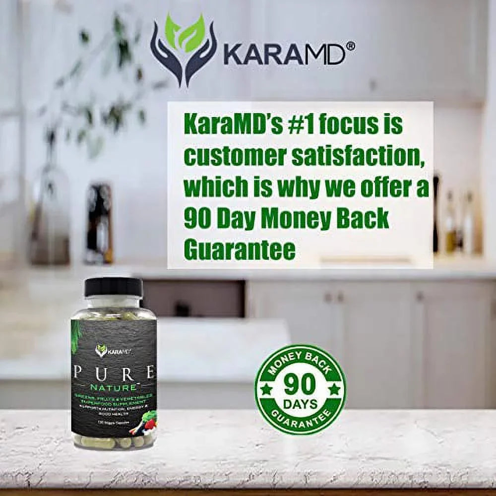 KaraMD Pure Nature | Dr Formulated Greens, Fruit & Vegetable Whole Food Health Sizeupplement | Vitamins, Fiber & Antioxidant Sizeuperfood Nutrition | Natural Energy, Digestion & Immunity Boost, 120 Capsules