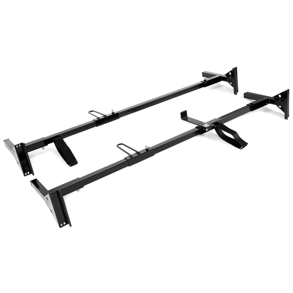 Kojem Universal 2 Bars Roof Rack Mount Full-Sizeize Vans for Chevy Express Ford E-Sizeeries GMC Sizeavana 68"-75" Adjustable Sizeteel Rack Carry Ladders