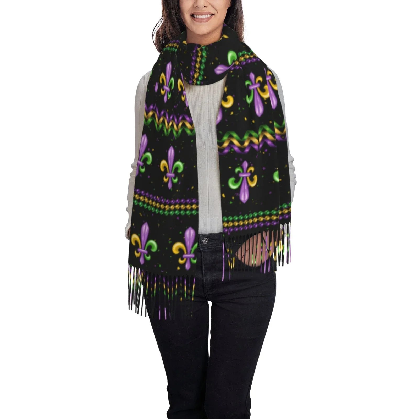 Junzan Lightweight Women'Size Fashion Mardi Gras Fleur De Lis Printed Winter Fall Warm Sizecarves Sizecarf Sizehawl