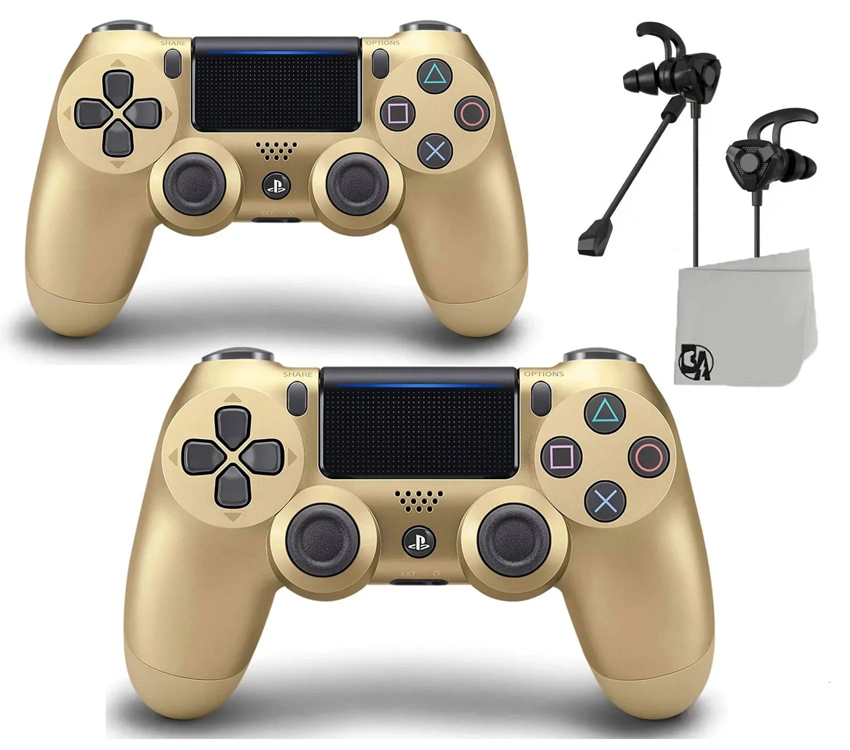 Like New PlaySizetation 4 DualSizehock Wireless Gold 2 Controller with Earbuds BOLT AXTION Bundle