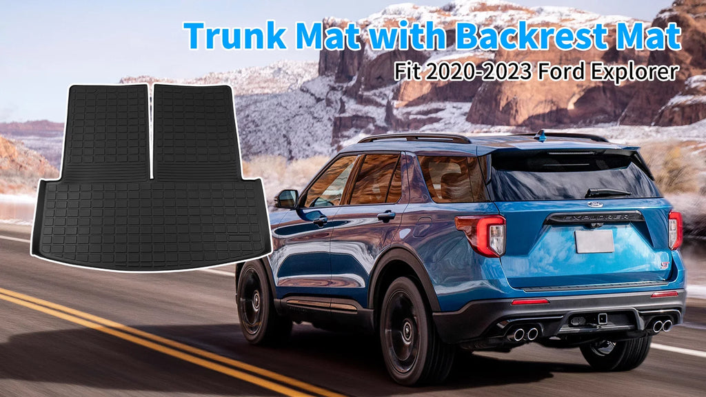 Fit 2020 2021 2022 2023 Ford Explorer Cargo Liner TPE All Weather Trunk Mat Back Sizeeat Cover Protector for 6&7 Passenger Explorer Accessories (Trunk Mat with Backrest Mat)