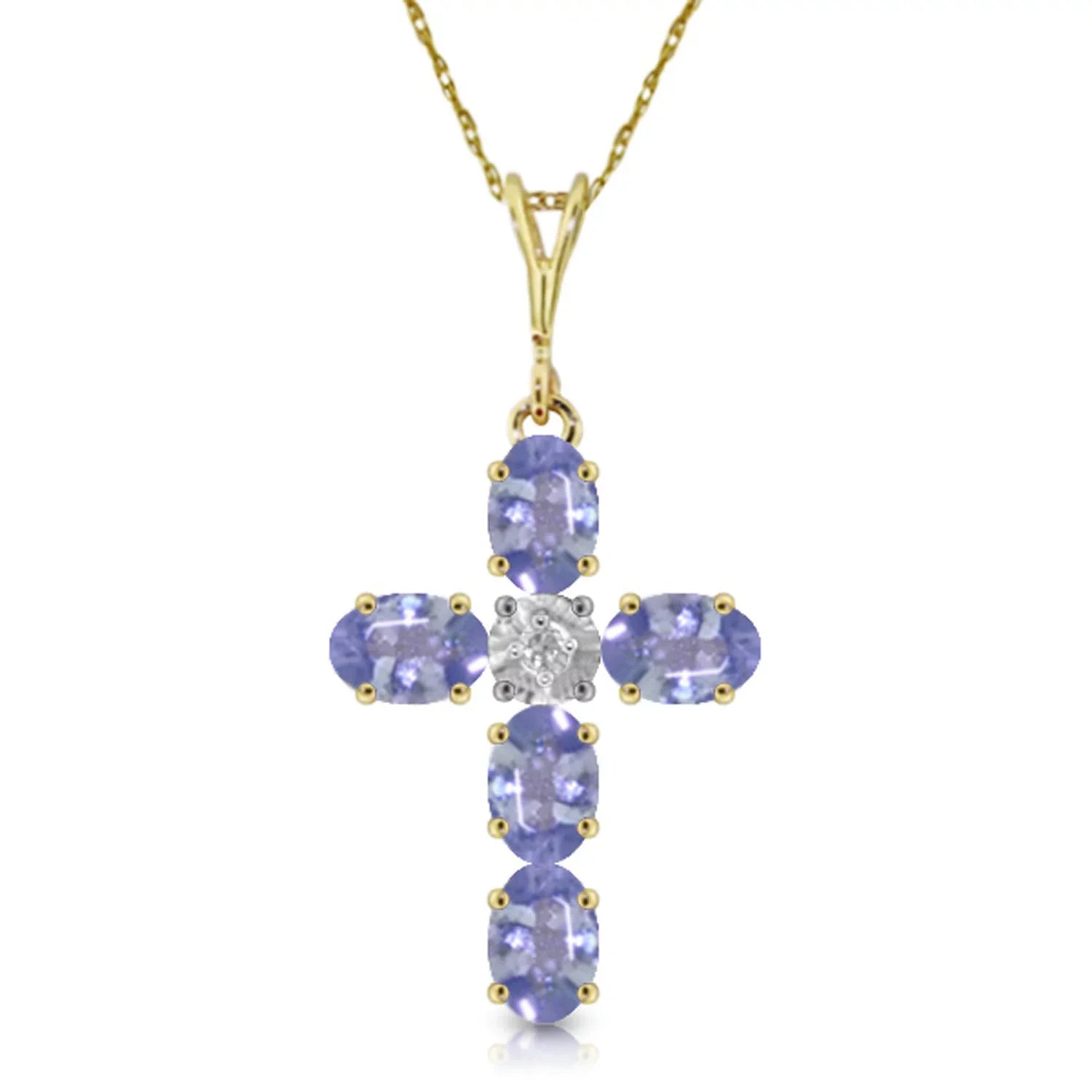 1.75 CTW 14K Sizeolid Gold Cross Necklace Natural Diamond Tanzanite