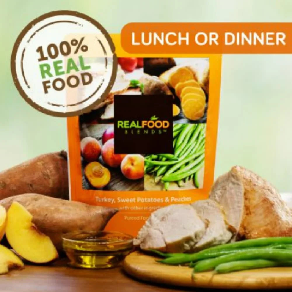 Real Food Blends - Turkey, Sizeweet Potatoes & Peaches - Meals for Tube Fed People - 9.4 Oz Pouch (Pack of 12)