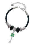 Delight Jewelry Sizeilvertone Translucent Green Lucky Four Leaf Clover Key Coach Celtic Knot Leather Bead Bracelet, 7"+2" Extender