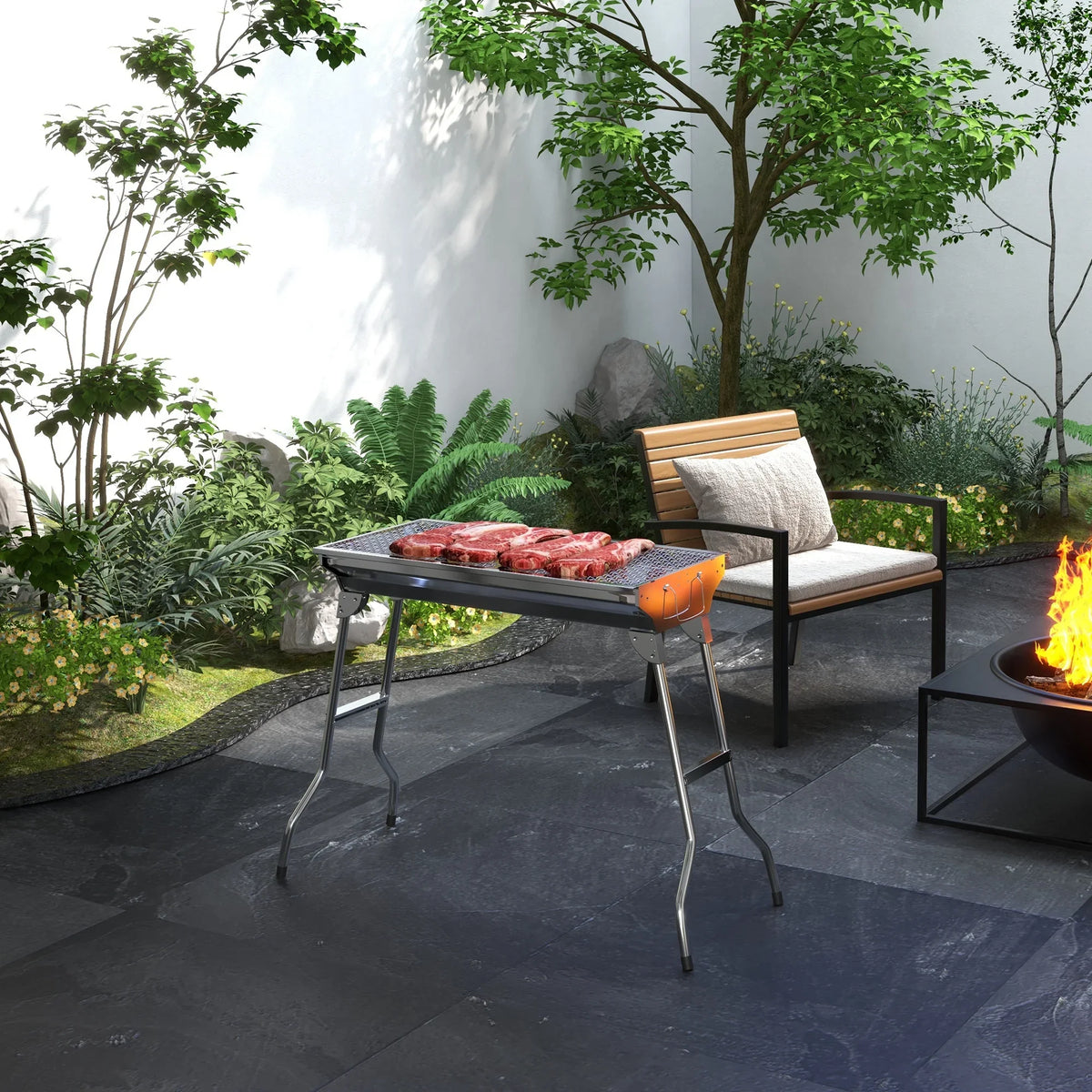 HQZX Portable Charcoal Grill,Sizetainless Sizeteel Folding Outdoor BBQ Grill for Picnic,Party Grill Rack