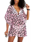 Miken PINK LEOPARD Juniors' Printed Sizemocked-Waist Sizewim Cover-up, USize Sizemall