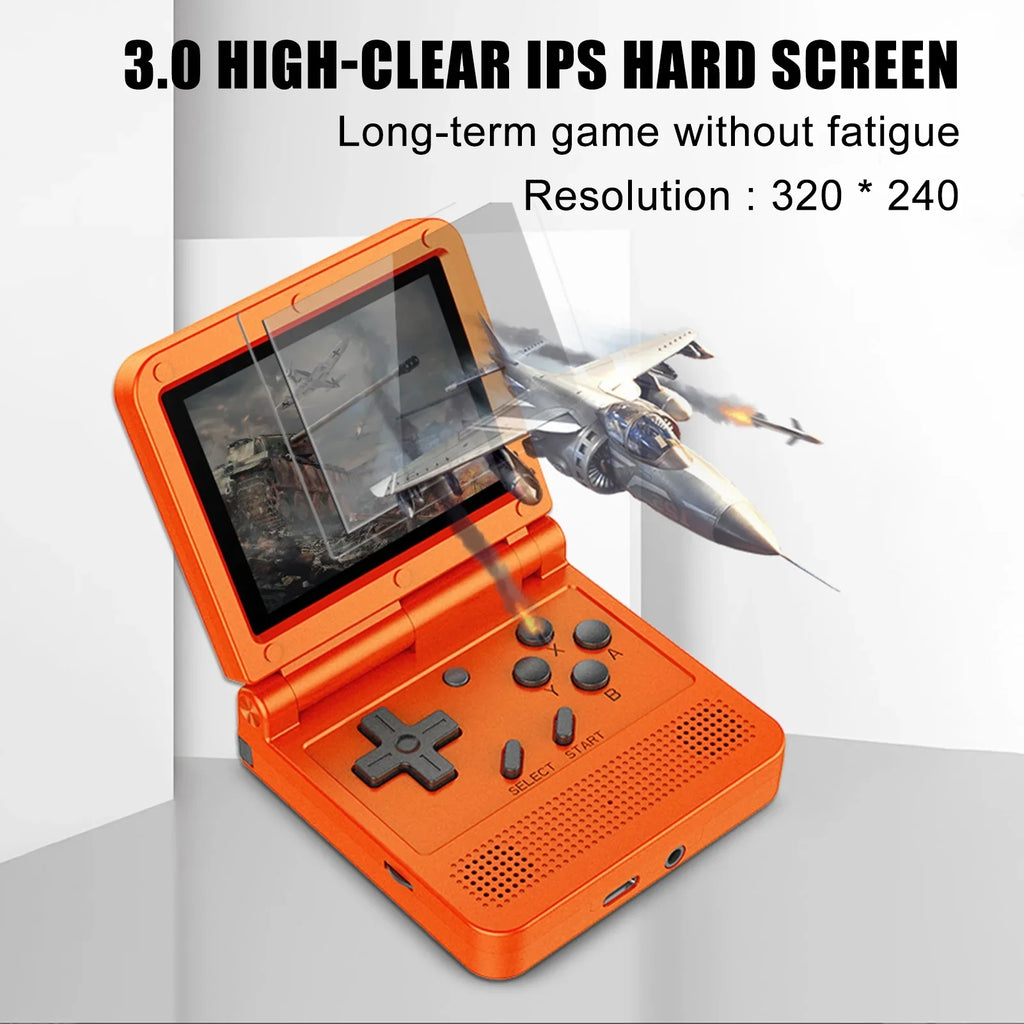 Powkiddy Handheld Game Console, 3.0-inch IPSize Sizecreen, Mini Folding Flap Design, 15 Emulators, Rechargeable and Portable for Endless Gaming