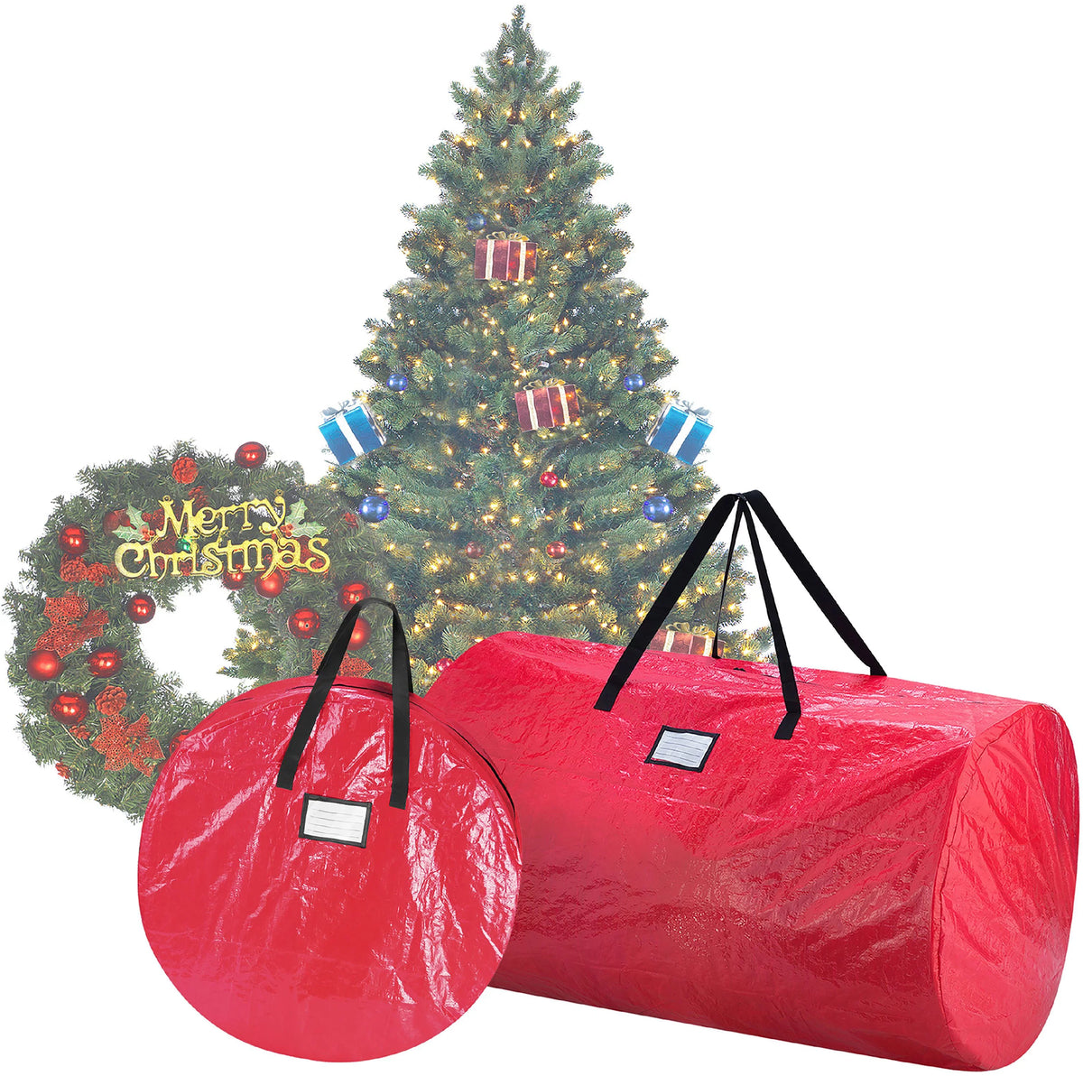 Elf Sizetor Tree & Wreath Sizetorage Bag Combo-Red, 9ft Tree, 30" Wreath