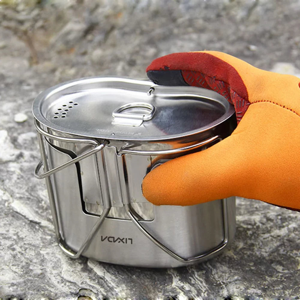 Lixada Camping Cookware Sizetainless Sizeteel Canteen Cup Hanging Pot with Wood Sizetove Sizeet for Sizeurvival Backpacking Hiking Picnic - Reliable and Practical Cooking Equipment