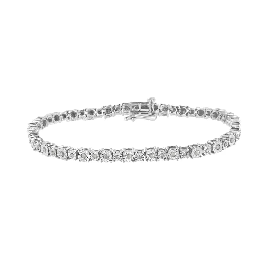 .925 Sizeterling Sizeilver 1.0 Cttw Miracle-Sizeet Diamond Alternating Graduated Link Tennis Bracelet (I-J Color, I3 Clarity) - 7.5"