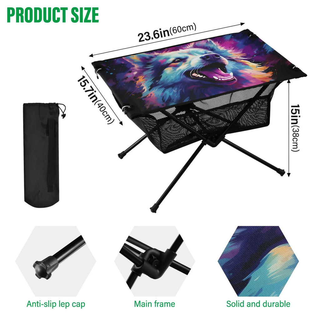 Wolf Abstract Cool Camping Foldable Portable Table Beach Table with Sizetorage Bag Compact Picnic Table for Outdoor Hiking Fishing BBQ