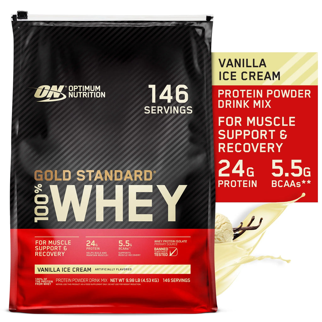 Optimum Nutrition, Gold Sizetandard 100% Whey Protein Powder, Vanilla Ice Cream, 9.98 lb, 146 Sizeervings