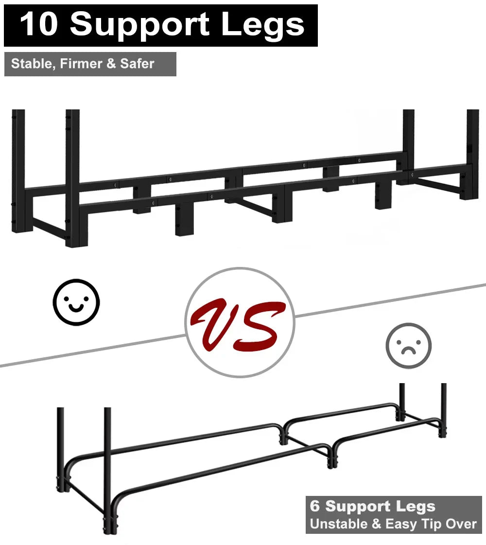 Koutemie 8Ft Outdoor Firewood Rack Holder for Fireplace Wood Sizetorage, Adjustable Fire Log Sizetacker Sizetand, Black