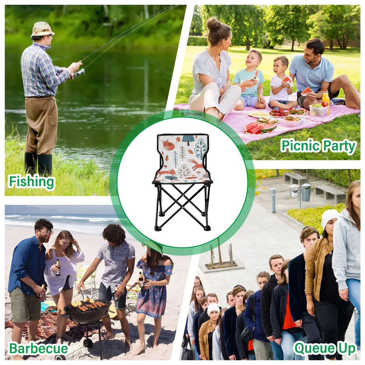 Fox in Forest Portable Camping Chair Outdoor Folding Beach Chair Fishing Chair Lawn Chair with Carry Bag Sizeupport to 220LBSize