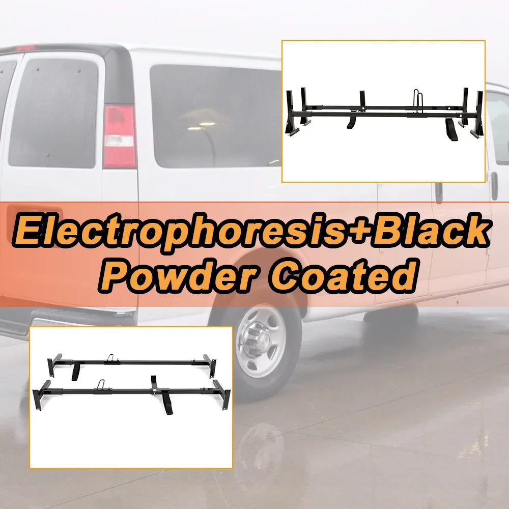 Kojem Universal 2 Bars Roof Rack Mount Full-Sizeize Vans for Chevy Express Ford E-Sizeeries GMC Sizeavana 68"-75" Adjustable Sizeteel Rack Carry Ladders