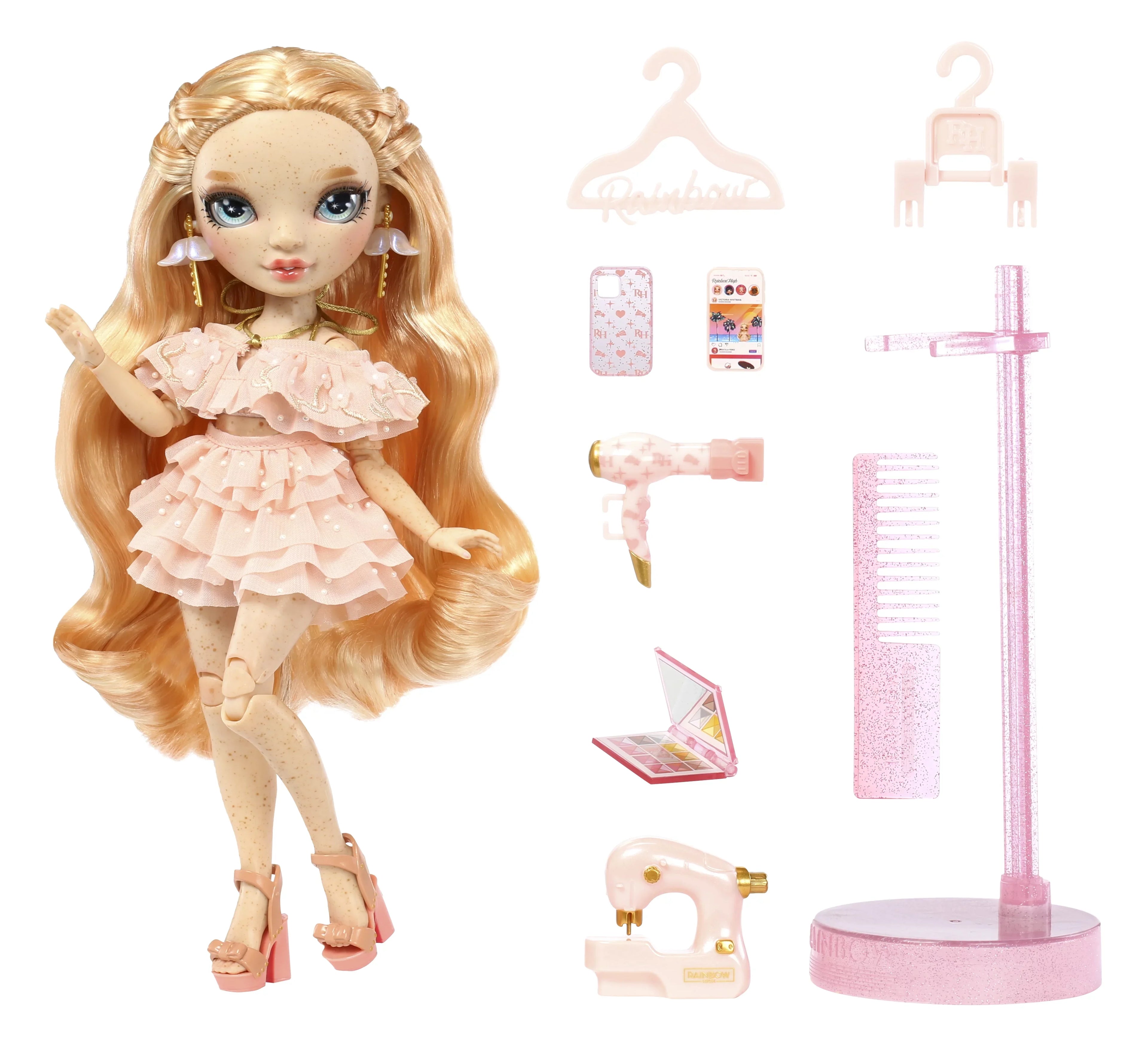 Rainbow High Victoria - Light Pink Fashion Doll, Freckles from Head to Toe. Fashionable Outfit & 10+ Colorful Play Accessories. Kids Gift 4-12 Years and Collectors