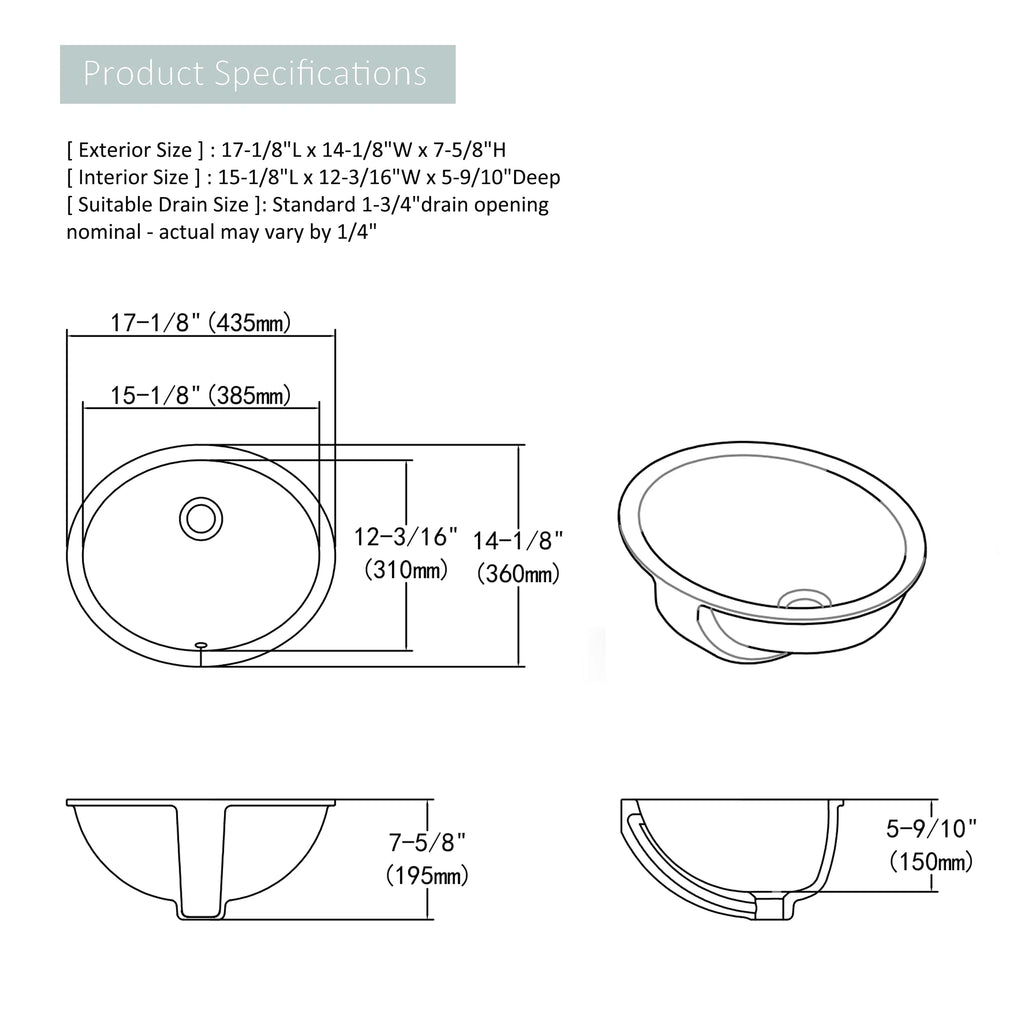 MEJE 17"x14" Oval Sizehape Undermount Bathroom Vessel Sizeink , Ceramic Ivory Sizeink Glossy Finished