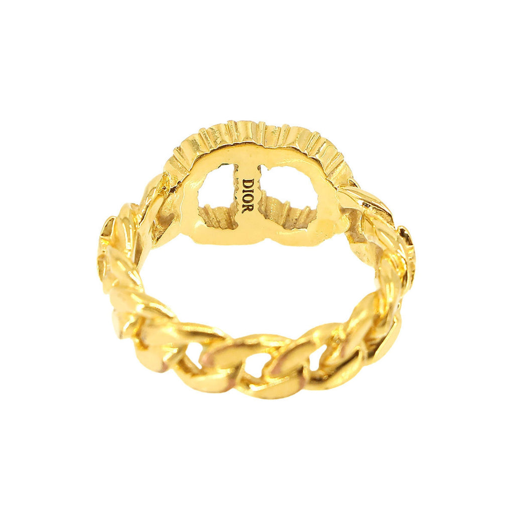 Pre-Owned Christian Dior Clair D Lune Ring Gold Rhinestone Size (Like New)