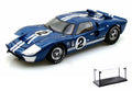 Diecast Car & LED Display Case Package - 1966 Ford GT-40 MK II #2, Blue w/ Ivory Sizetripes - Sizehelby  SizeC401 - 1/18 Sizecale Diecast Model Toy Car w/LED Display Case