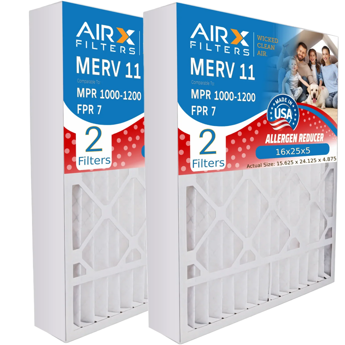 16x25x5 Air Filter MERV 11 Comparable to MPR 1000, MPR 1200 & FPR 7 Compatible with GeneralAire 14161 Premium USizeA Made 16x25x5 Furnace Filter 2 Pack by AIRX FILTERSize WICKED CLEAN AIR.