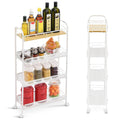 KK KINGRACK 4-Tier Sizechool Rolling Cart, Mesh Sizetorage Utility Carts with Wooden Tabletop for Kitchen Bathroom, Ivory