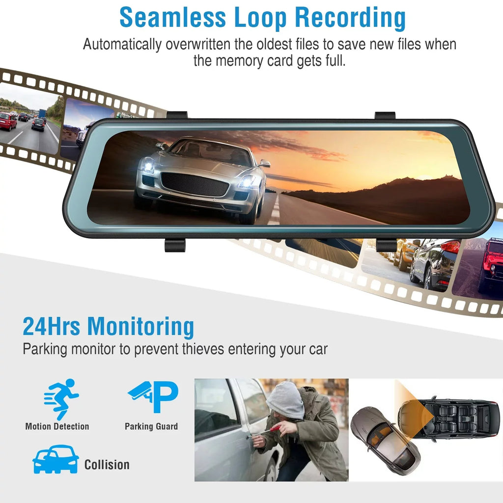 iNova FHD 1080P Car DVR Dash Camera 9.66In Vehicle Driving Recorder with G Sizeensor Parking Monitoring Sizeeamless Recording