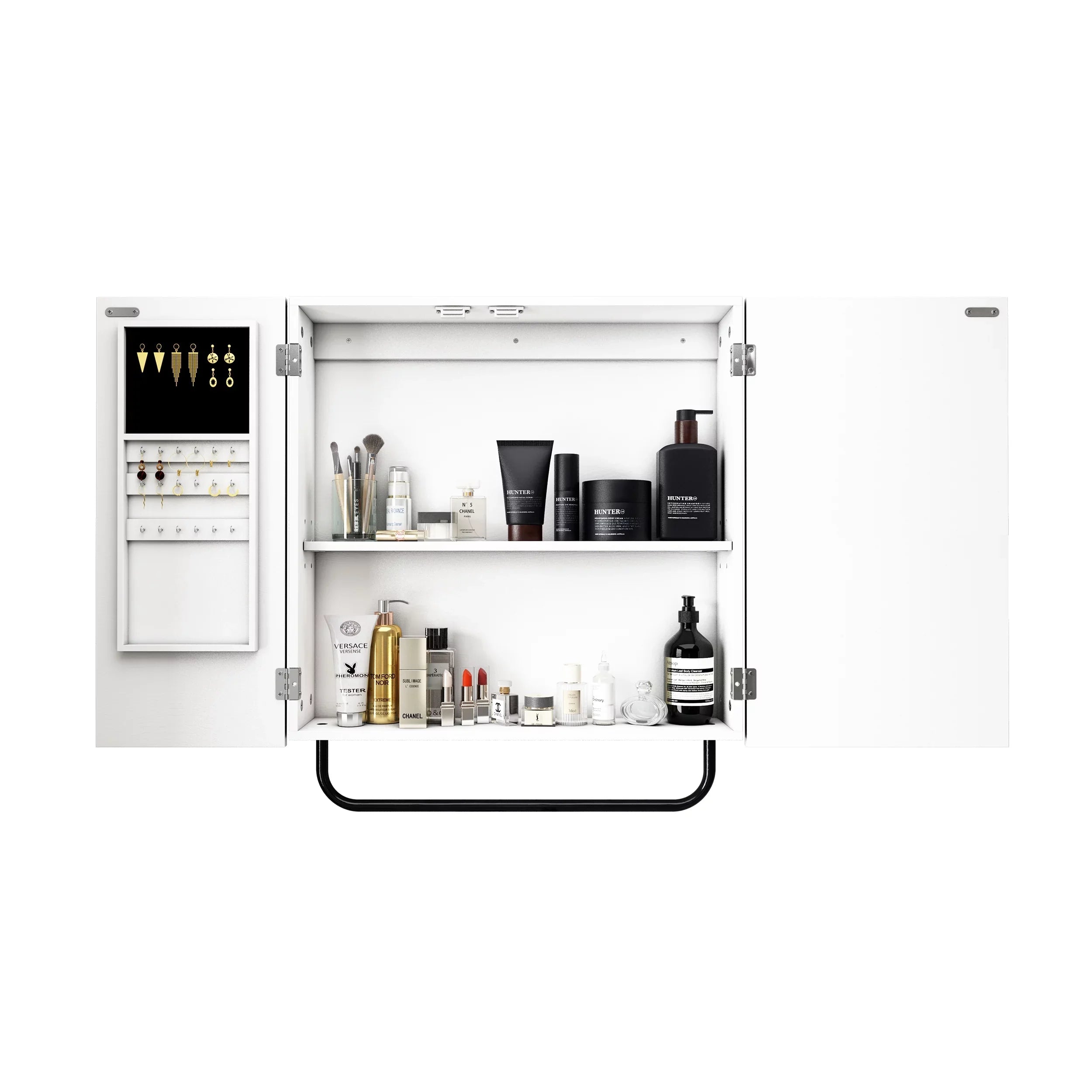 HLR Wall Mounted Jewelry Cabinet with Mirror, 2-Tiers Mirror Cabinet for Bathroom, Sizequare