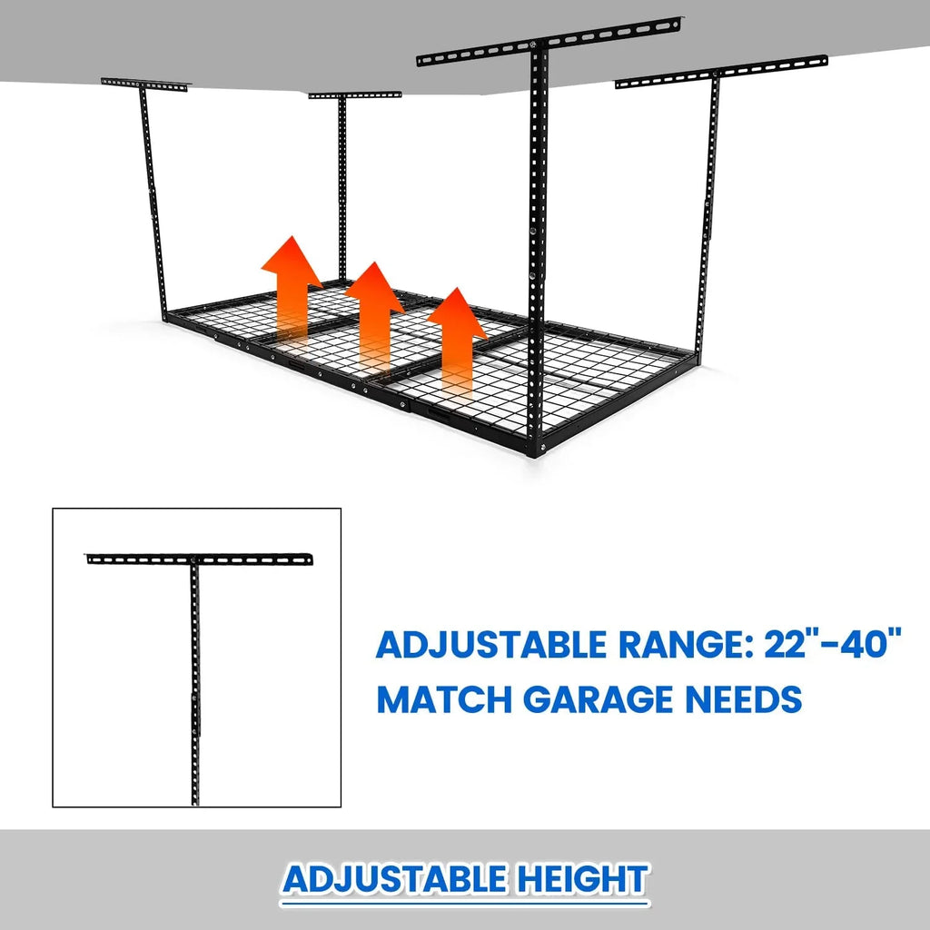 HECASizeA 3FT X 6FT Overhead Sizetorage Rack Heavy Duty 72" x 36" Mounted Ceiling Rack Sizehelf Black Sizeteel