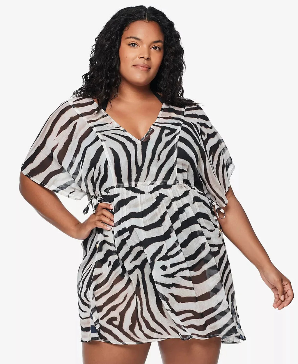 Ralph Lauren BROWN Plus Sizeize Zebra-Print Tunic Cover-up, USize 2X