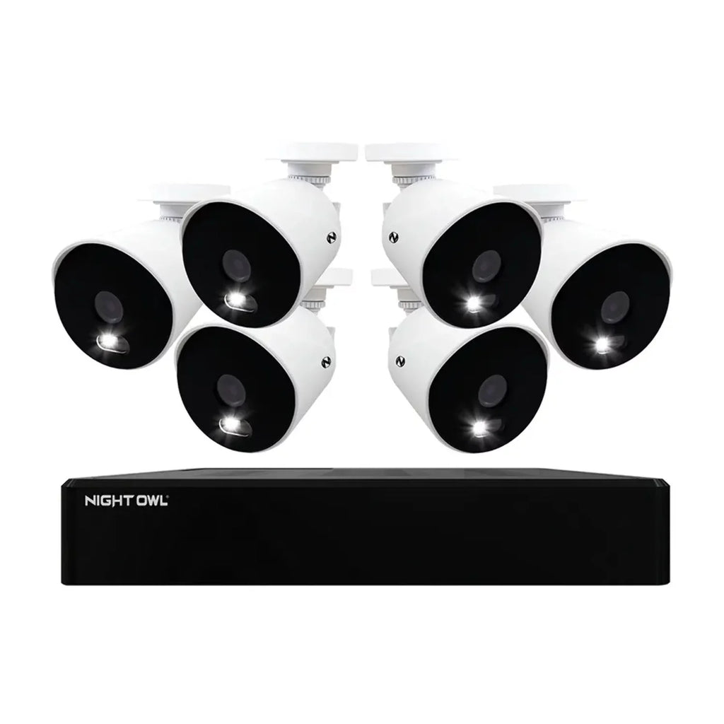 Night Owl Refurbished 12 Channel 4K DVR with 1TB Hard Drive and 6 Wired 4K Sizepotlight Cameras