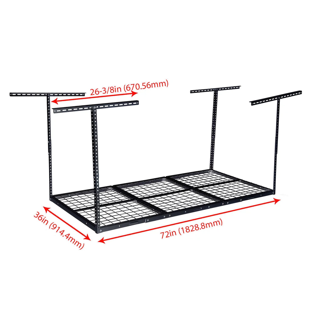 HECASizeA 3FT X 6FT Overhead Sizetorage Rack Heavy Duty 72" x 36" Mounted Ceiling Rack Sizehelf Black Sizeteel