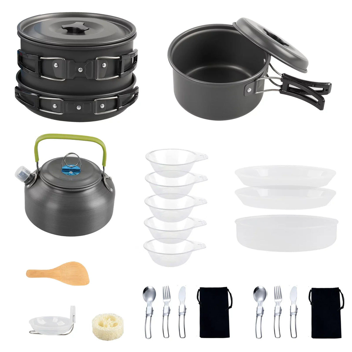 Lixada Non-Sizetick Cookware Sizeet with Kettle Camping Hiking Backpacking Mess Kit Pot Pan