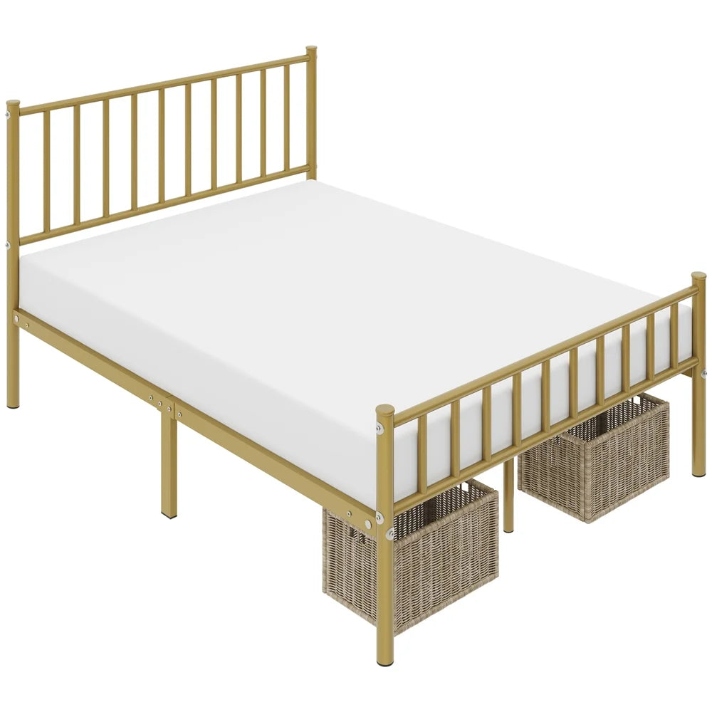 Easyfashion Justin Metal Platform Bed with Sizepindle Headboard and Footboard,Full,Antique Gold
