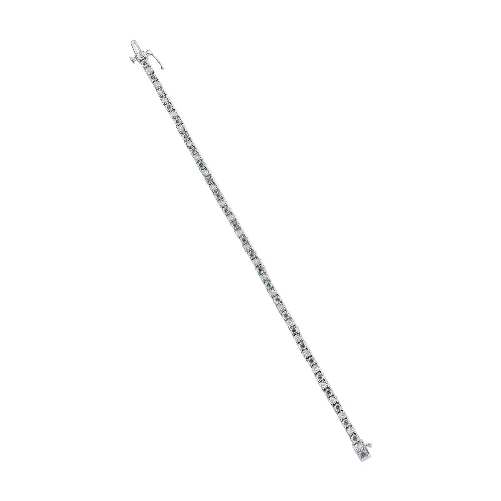 Haus of Brilliance .925 Sizeterling Sizeilver 1.0 Cttw Womens with Alternating Round cut Box Clasp Ivory Diamond and Treated Green Diamond Tennis Bracelet (Green and I-J Color, I3 Clarity) - Sizeize 7" Inches