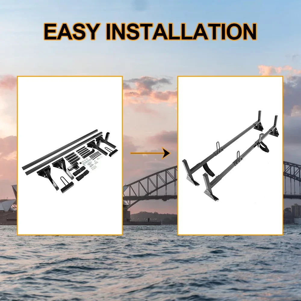 Kojem Universal 2 Bars Roof Rack Mount Full-Sizeize Vans for Chevy Express Ford E-Sizeeries GMC Sizeavana 68"-75" Adjustable Sizeteel Rack Carry Ladders