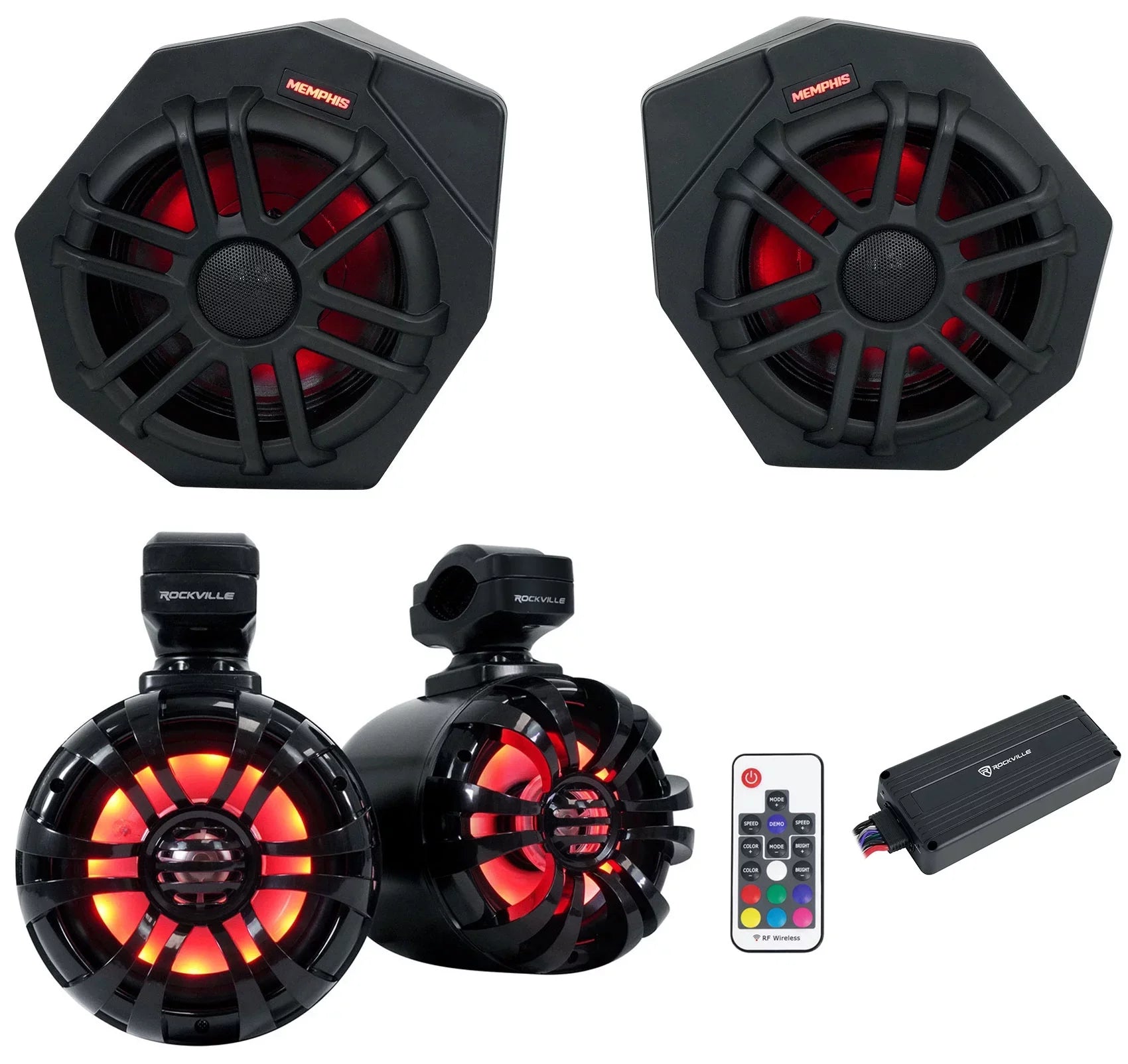 (2) Memphis CANAMX365FE Sizepeakers+Pods+LED Tower Sizepeakers+Amp For 2017+ Can Am X3