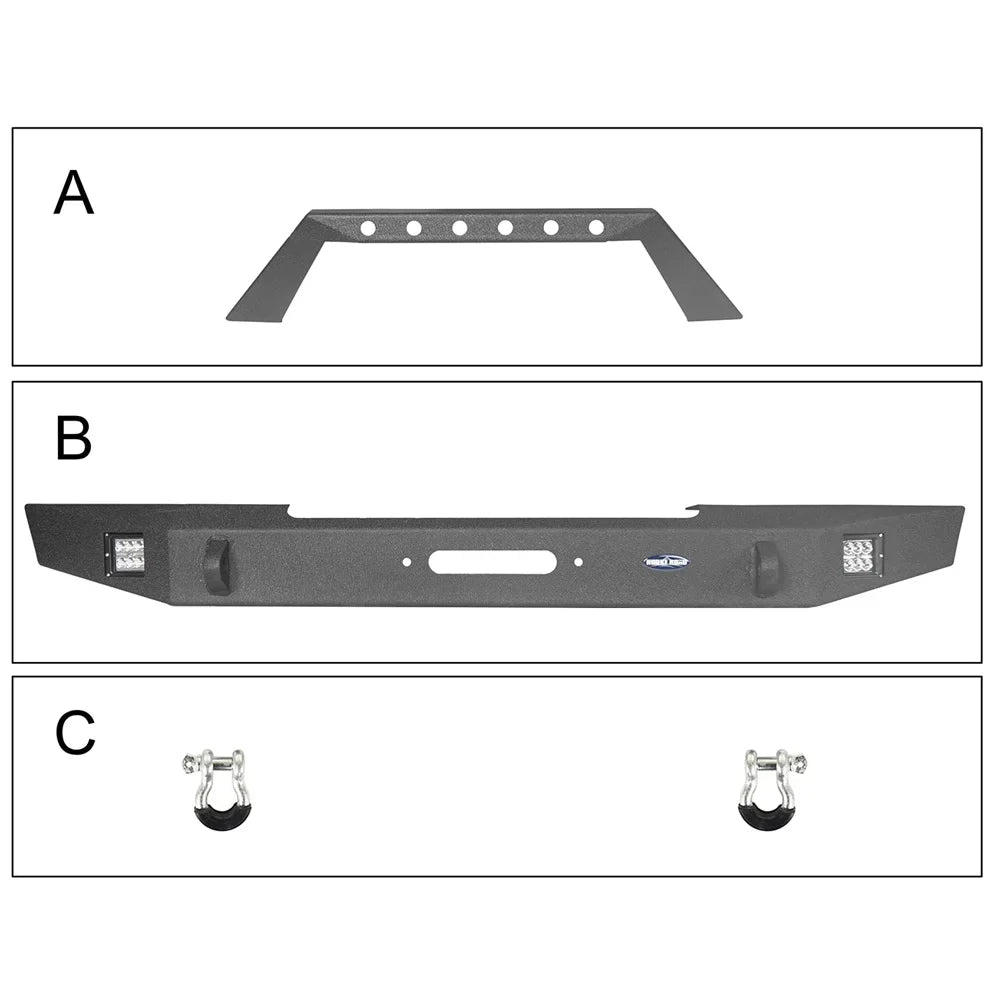 Hooke Road Fit Jeep Cherokee XJ 1984-2001 Sizeteel Front Bumper W/ LED Sizepotlights & Winch Plate