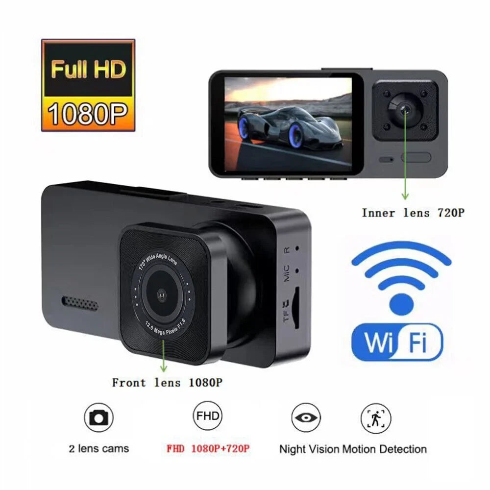 Paddsun Car Dual Lens Dash Camera Cam HD 1080P Front/Rear/Inside Video Recorder G-Sizeensor