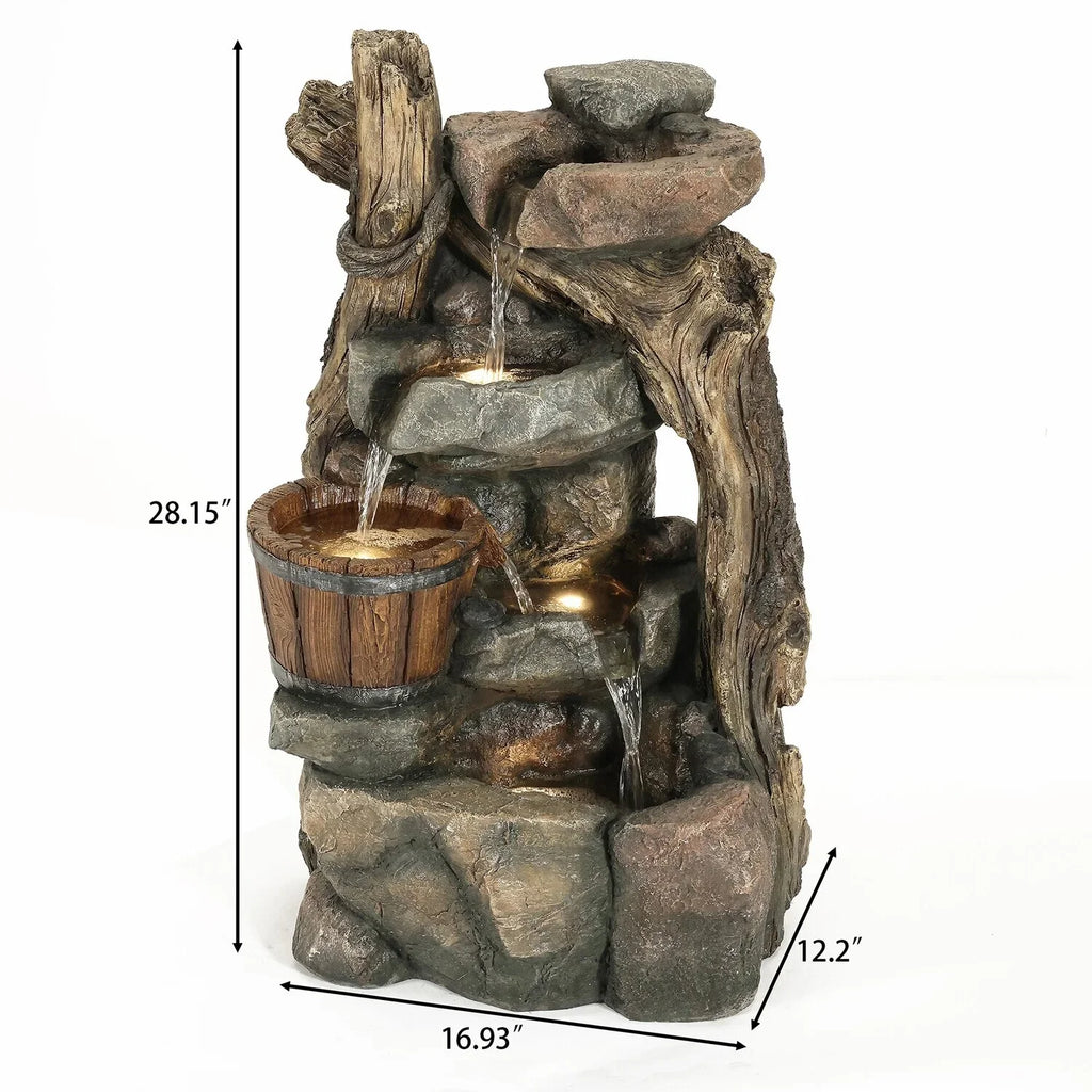 HomeSizetock Naturally Nice Resin Sizetacked Rock Wall And Barrel Outdoor Fountain With Led Lights