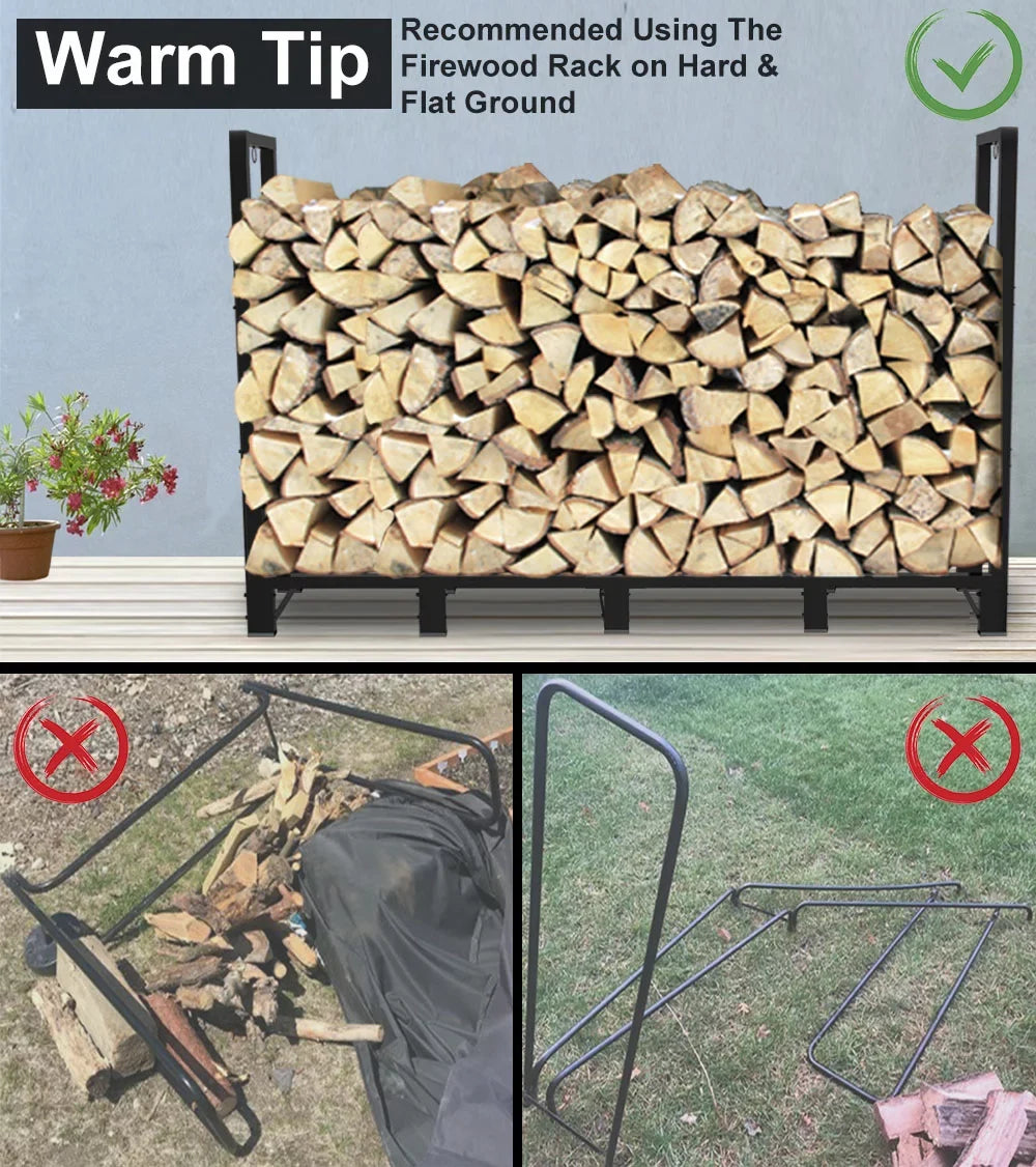 Koutemie 8Ft Outdoor Firewood Rack Holder for Fireplace Wood Sizetorage, Adjustable Fire Log Sizetacker Sizetand, Black