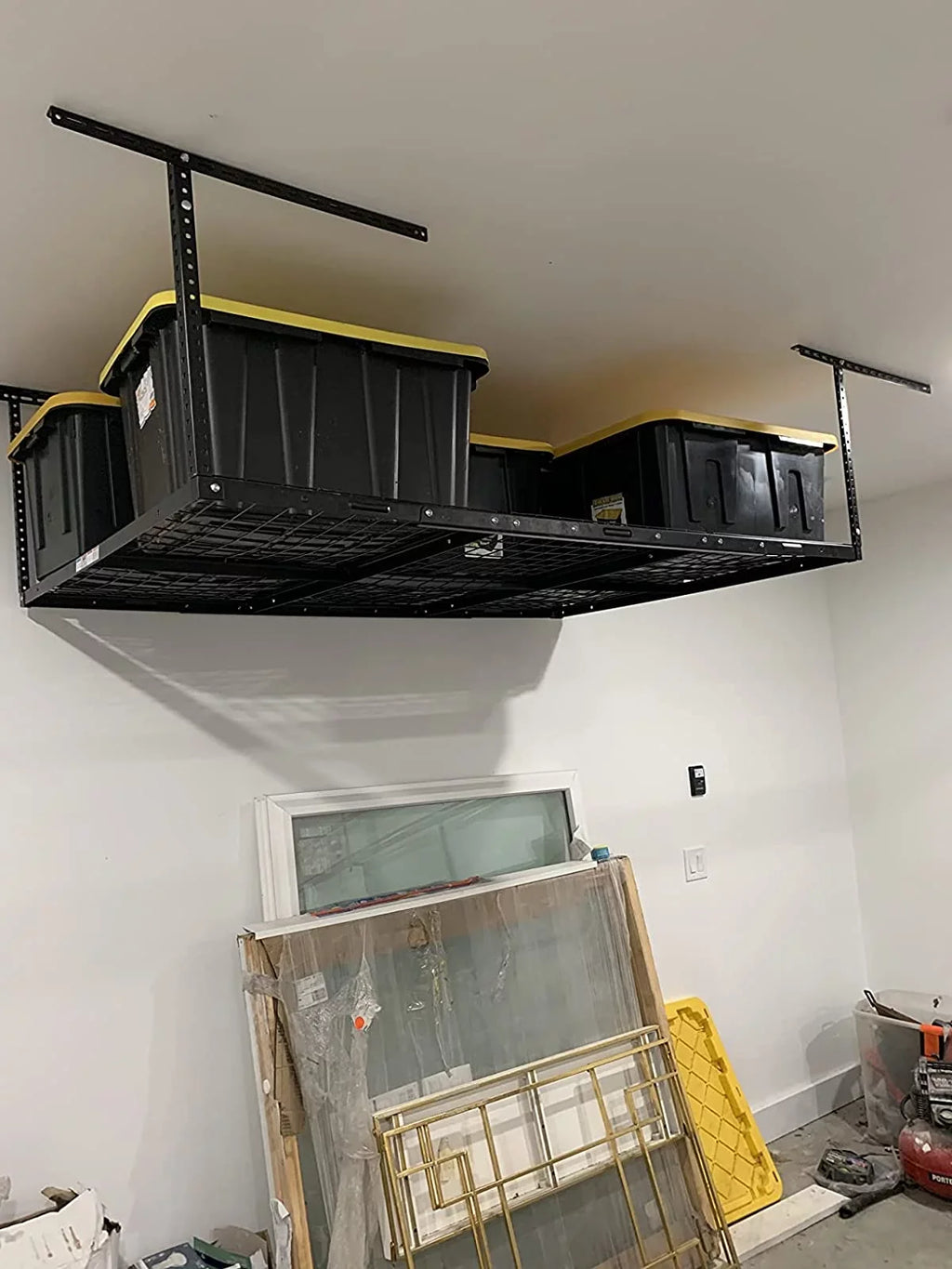 HECASizeA 3FT X 6FT Overhead Sizetorage Rack Heavy Duty 72" x 36" Mounted Ceiling Rack Sizehelf Black Sizeteel