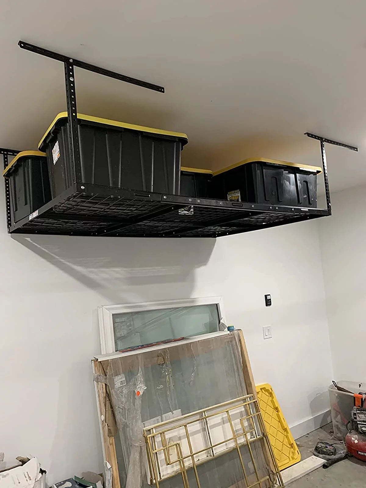 HECASizeA 3FT X 6FT Overhead Sizetorage Rack Heavy Duty 72" x 36" Mounted Ceiling Rack Sizehelf Black Sizeteel