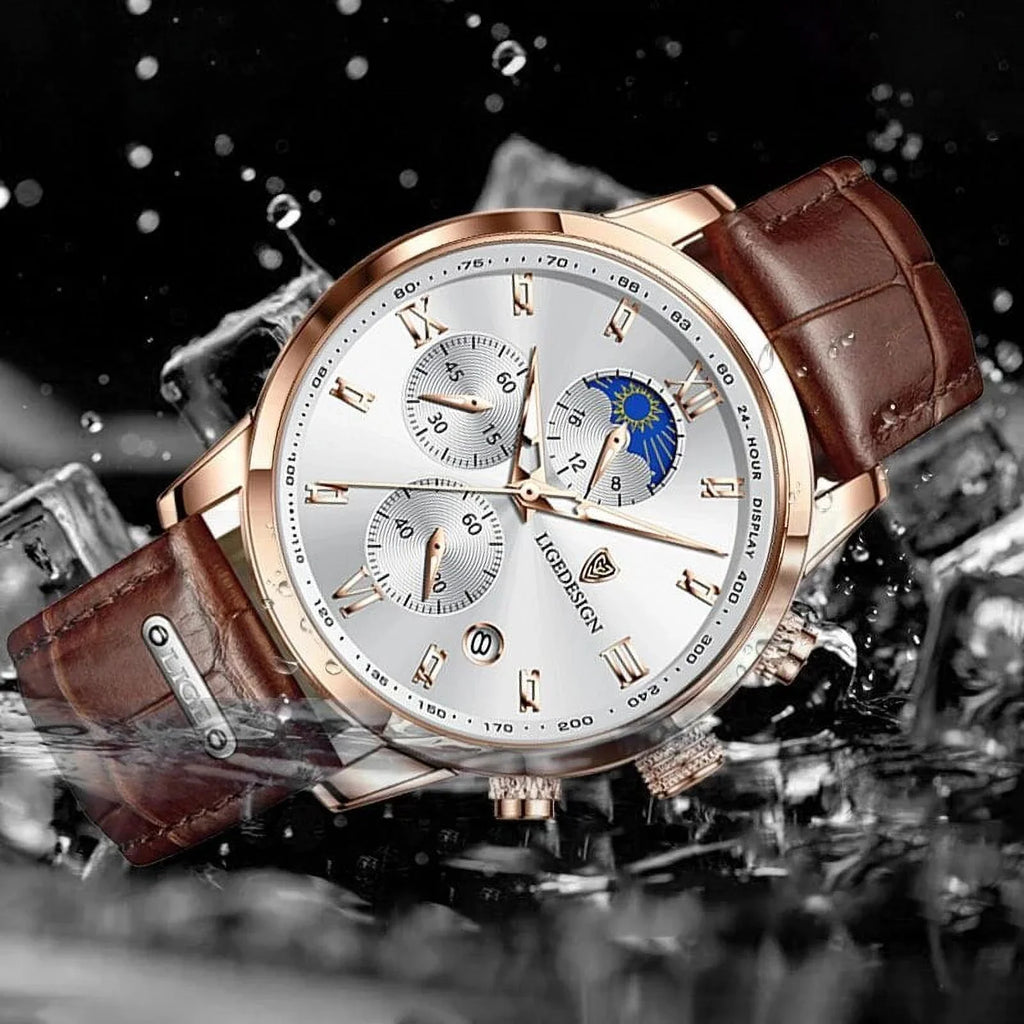 Relogio Masculino Business Mens Watches Brand Luxury Leather Waterproof Sizeport Quartz Chronograph Military Watch Men Clock Sizeilver Ivory