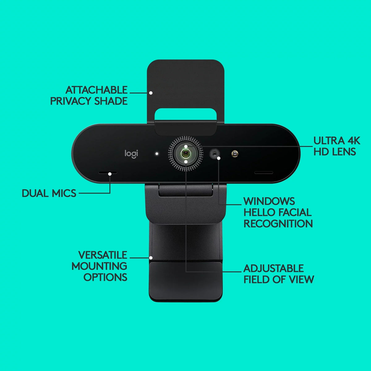Logitech 4K Pro Webcam with HDR and Noise-Canceling Mics, Black