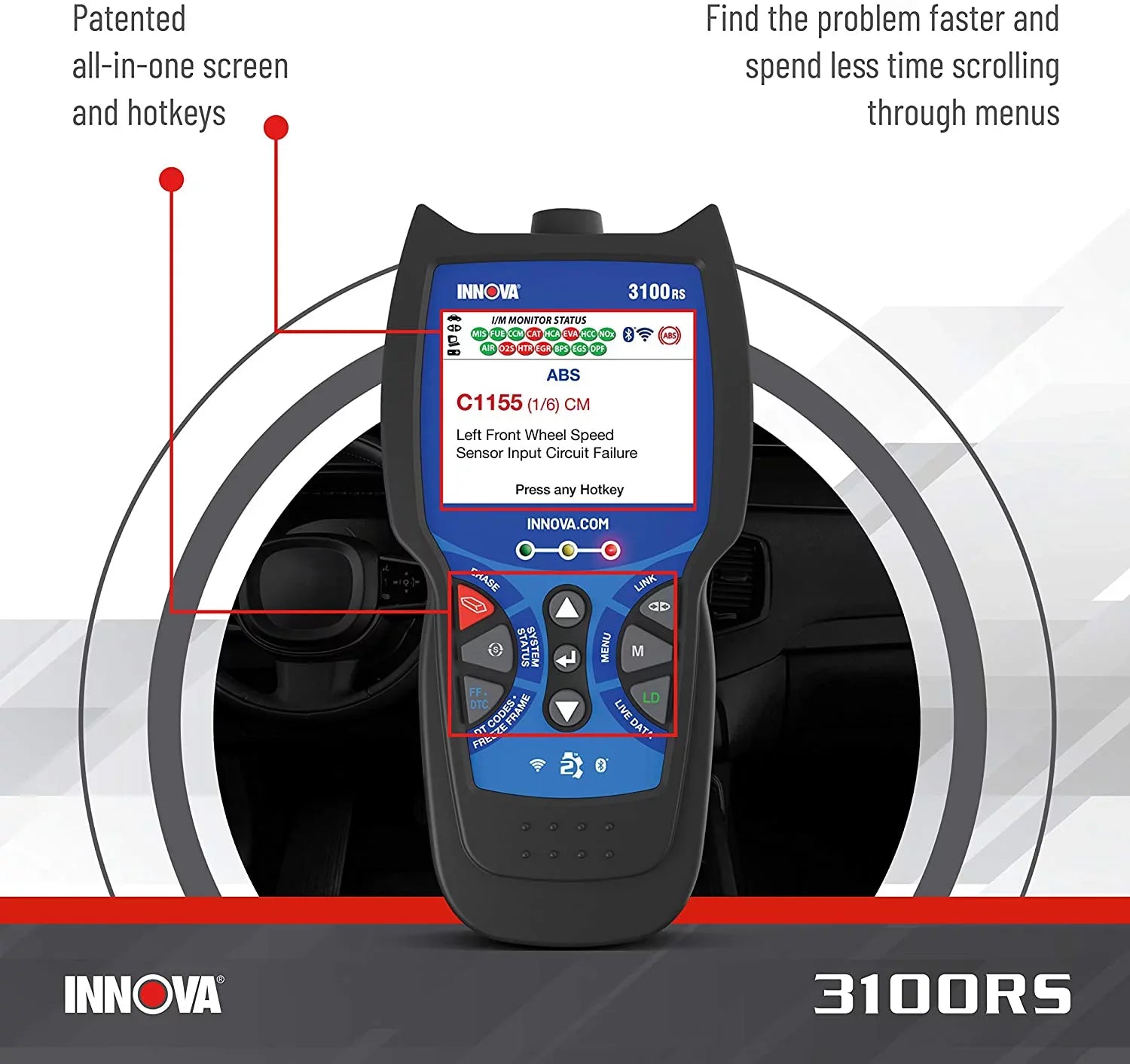 INNOVA 3100RSize FixAssist Bluetooth Code Reader Vehicle Diagnostic Sizecanner